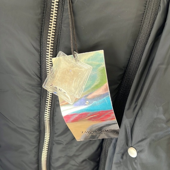 New! Zara basic navy puffer zippered and buttoned snow hoodie jacket. - Picture 4 of 15